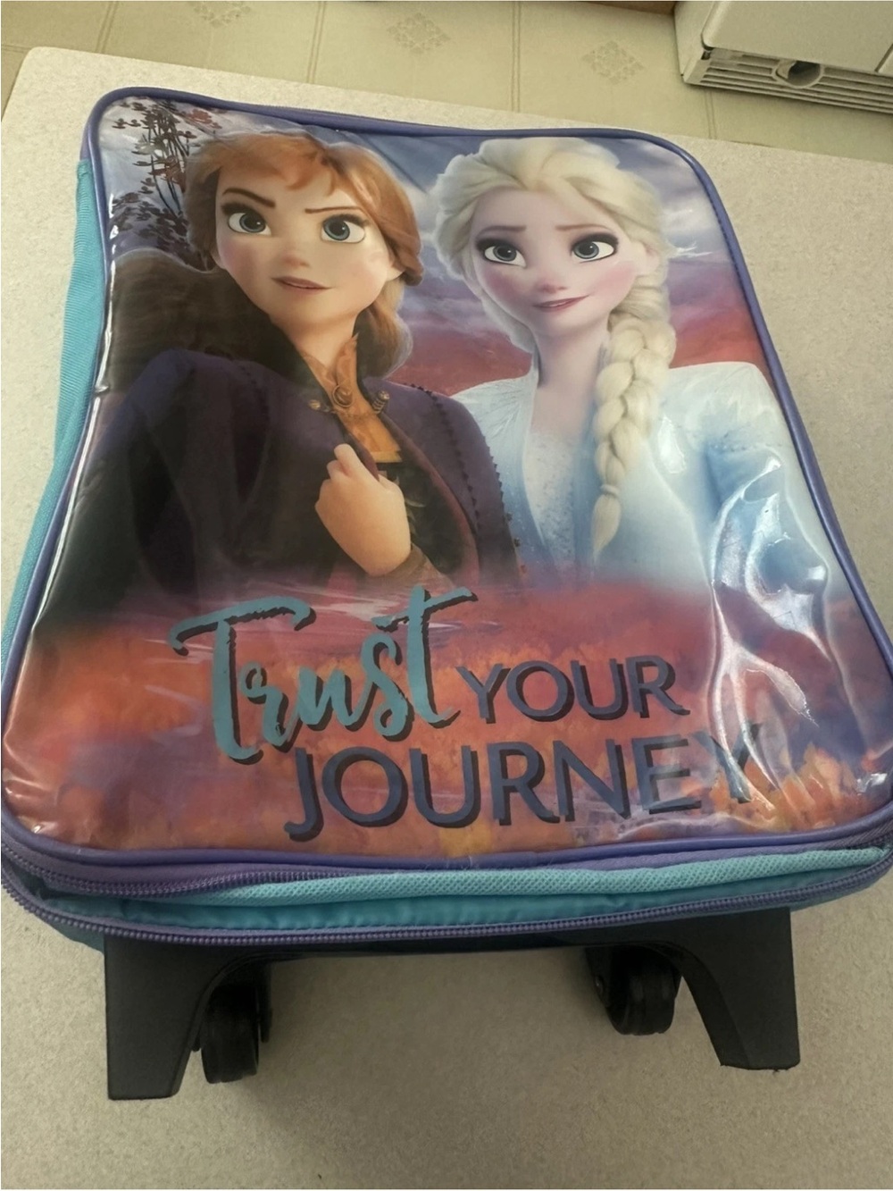Disney Frozen Large School suitcase 16" Pink Purple Elsa Anna Bag (has a stain)